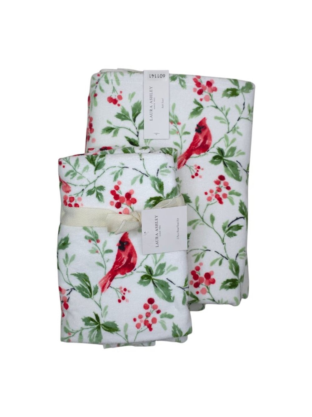 Laura Ashley Cotton Towel Set 4-Piece Set Jolly Cardinals 2 Bath & 2 Hand Towels